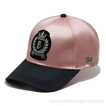 Pink Embroidery Satin Baseball Caps